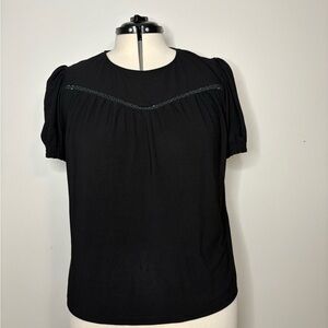 89th & Madison Black Short Sleeve Puff Shoulder Top